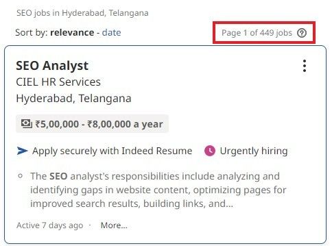 SEO Course in Vijayawada - Job statistics 