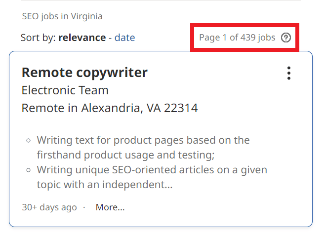 SEO Courses in Virginia Beach - Job Statistics