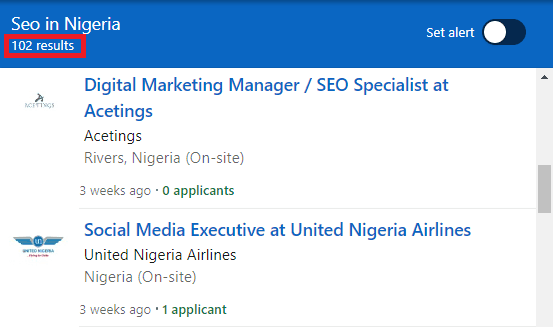 SEO Courses in Warri - Job Statistics