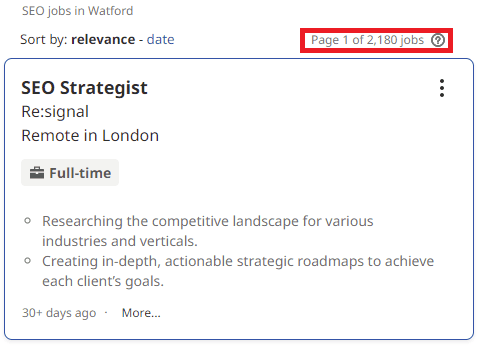 SEO Courses in Watford - Job Statistics