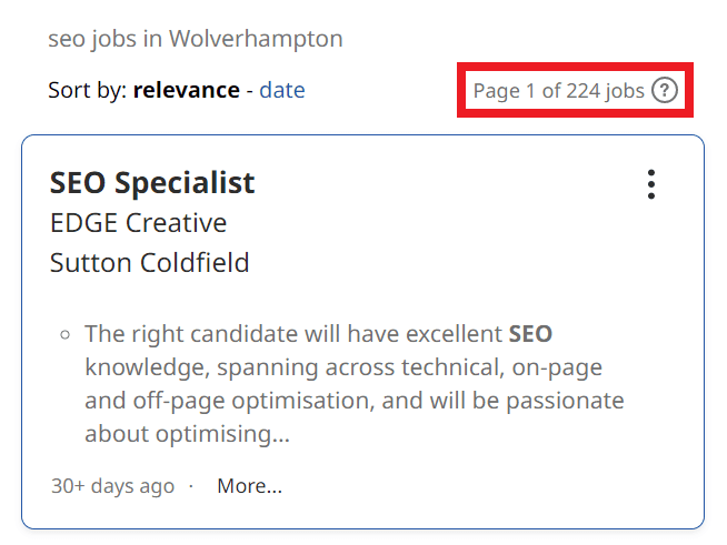 SEO Courses in Wolverhampton - Job Statistics
