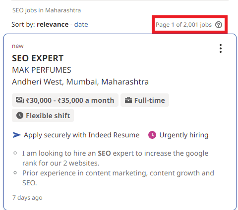 SEO Courses in Yavatmal - Job Statistics 