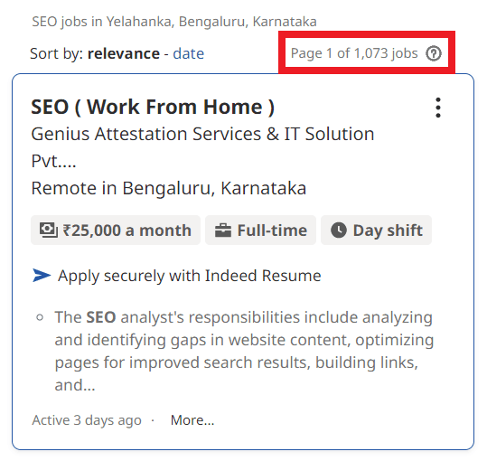 SEO Courses in Yelahanka - Job Statistics