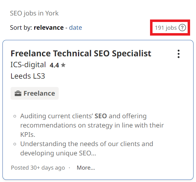 SEO Courses in York - Job Statistics