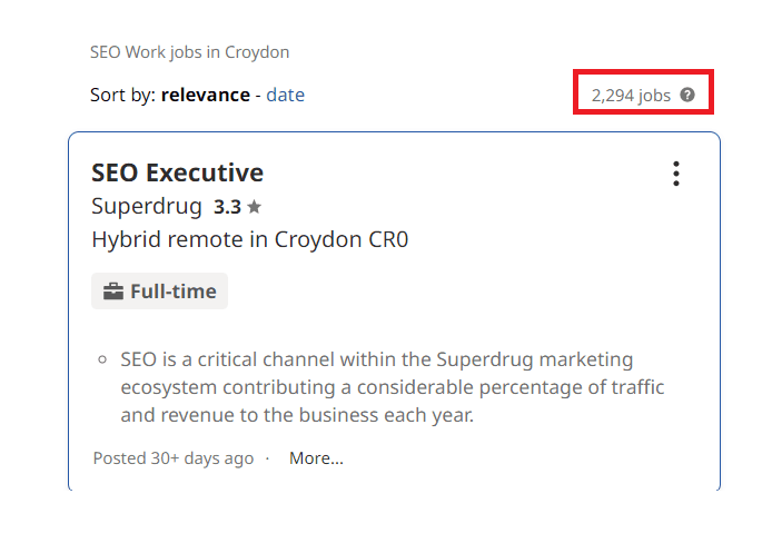 SEO Courses In Croydon - Job Statistics