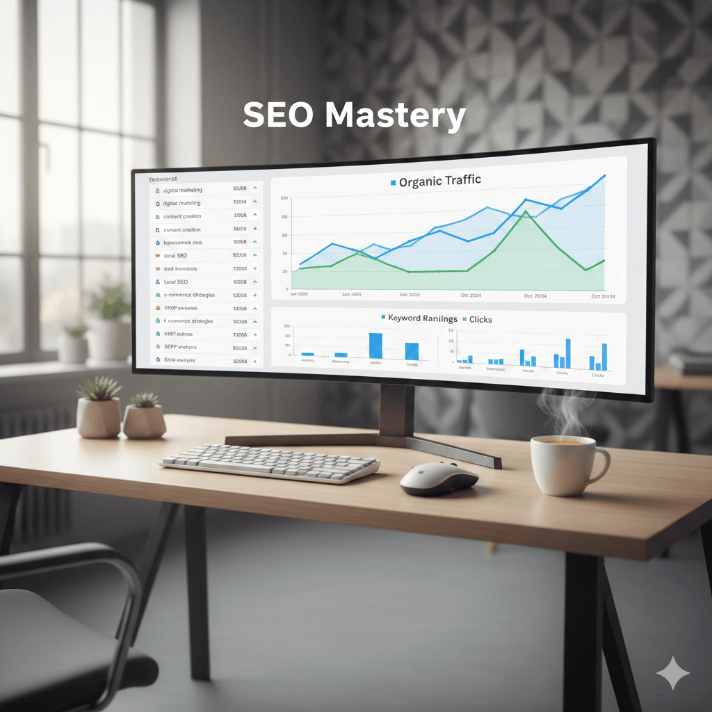 SEO dashboard visualizing keyword optimization workflow