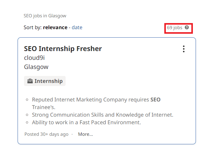SEO Courses In Glasgow - Job Statistics