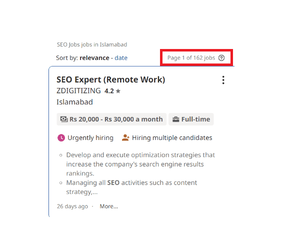 SEO Courses In Islamabad - Job Statistics