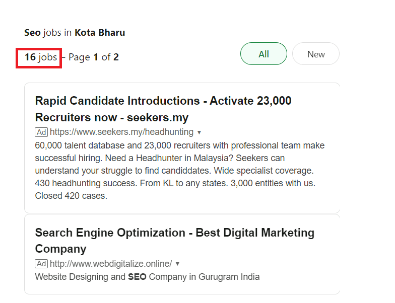 SEO Courses In Kota Bharu - Job Statistics
