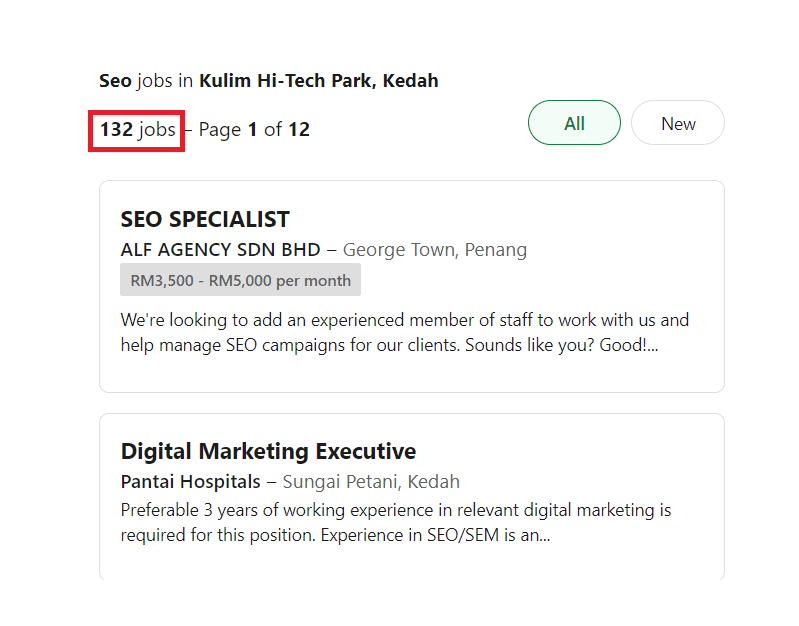 SEO Courses In Kulim - Job Statistics