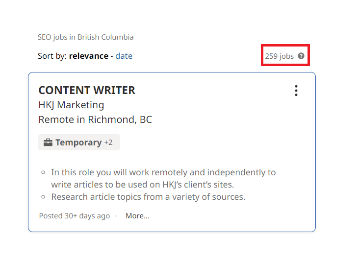 SEO Courses In Ladner - Job Statistics