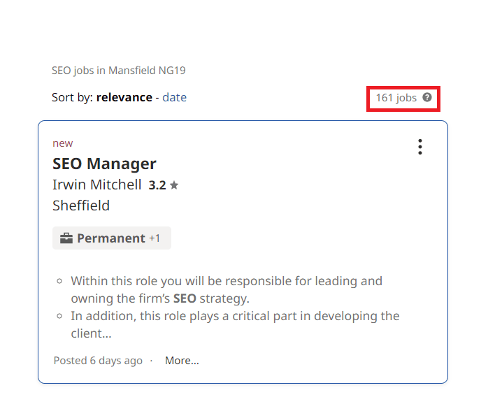 SEO Courses In Mansfield - Job Statistics