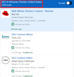  SEO Courses in Miramar - Job Statistics