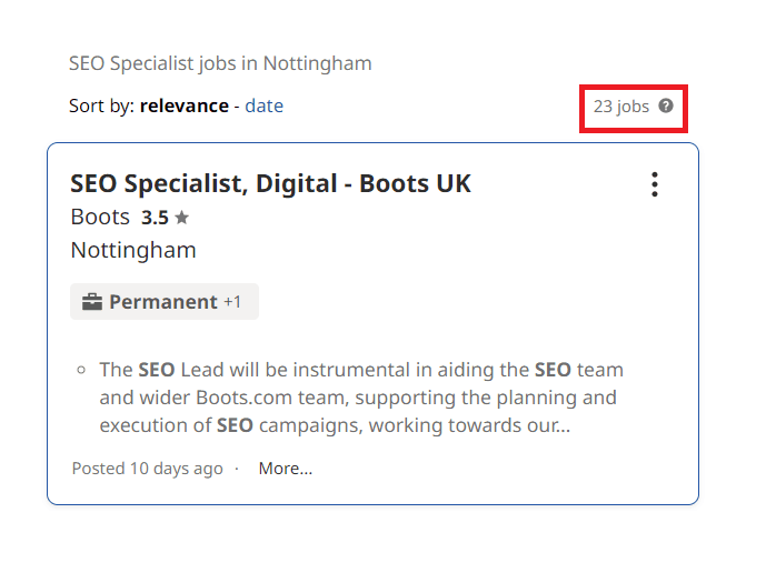 SEO Courses in Nottingham - Job Statistics