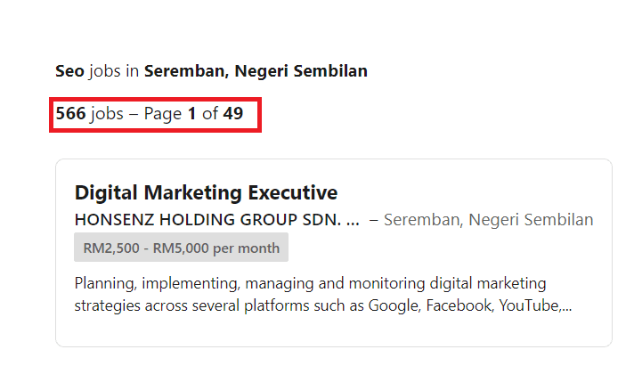 SEO Courses In Seremban- Job Statistics