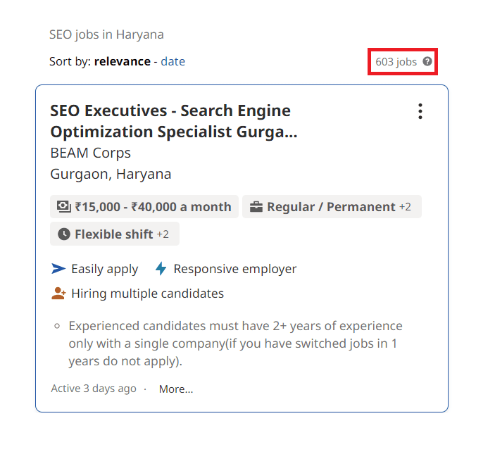 SEO Courses In Thanesar - Job Statistics