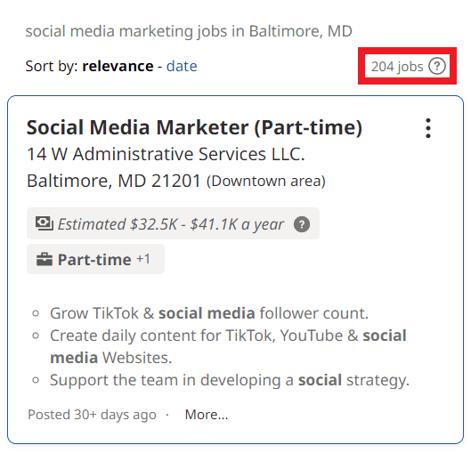 Social Media Marketing Courses in Baltimore - Job Statistics