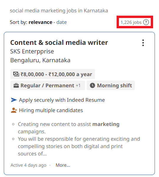 Social Media Marketing Courses in Belgaum - Job Statistics