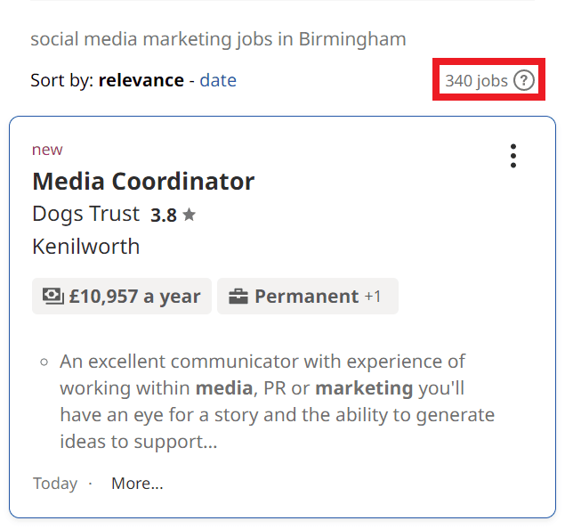 Social Media Marketing Courses in Birmingham - Job Statistics