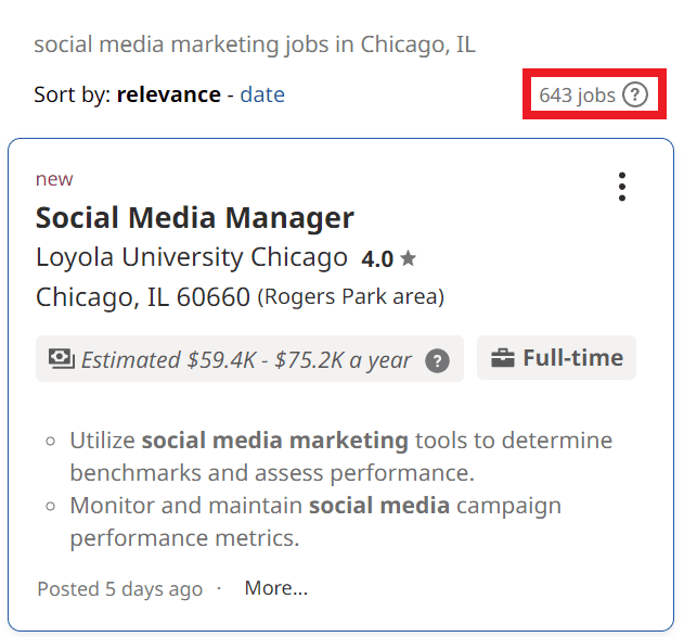Social Media Marketing Courses in Chicago - Job Statistics