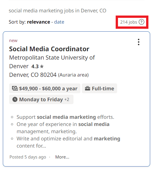 Social Media Marketing Courses in Denver - Job Statistics