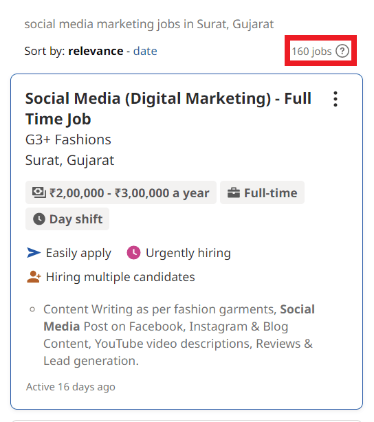 Social Media Marketing Courses in Surat - Job Statistics