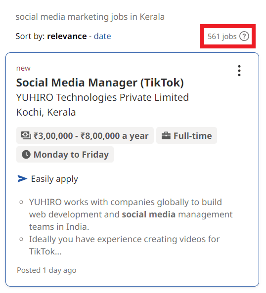 Social Media Marketing Courses in Trivandrum - Job Statistics