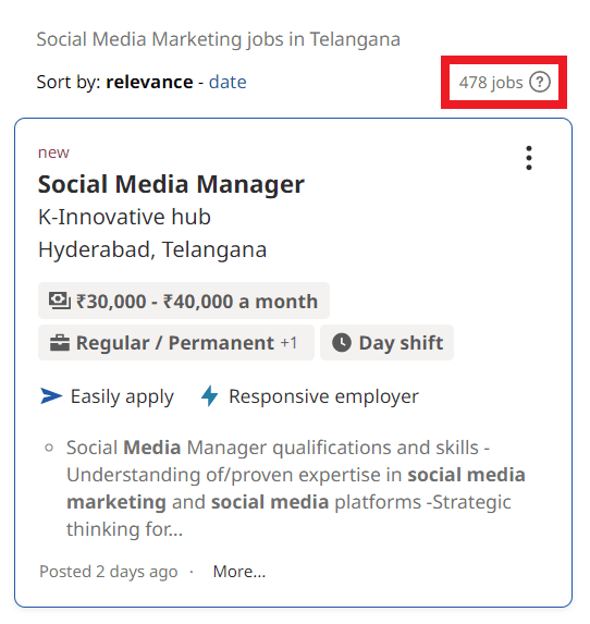 Social Media Marketing Courses in Warangal - Job Statistics
