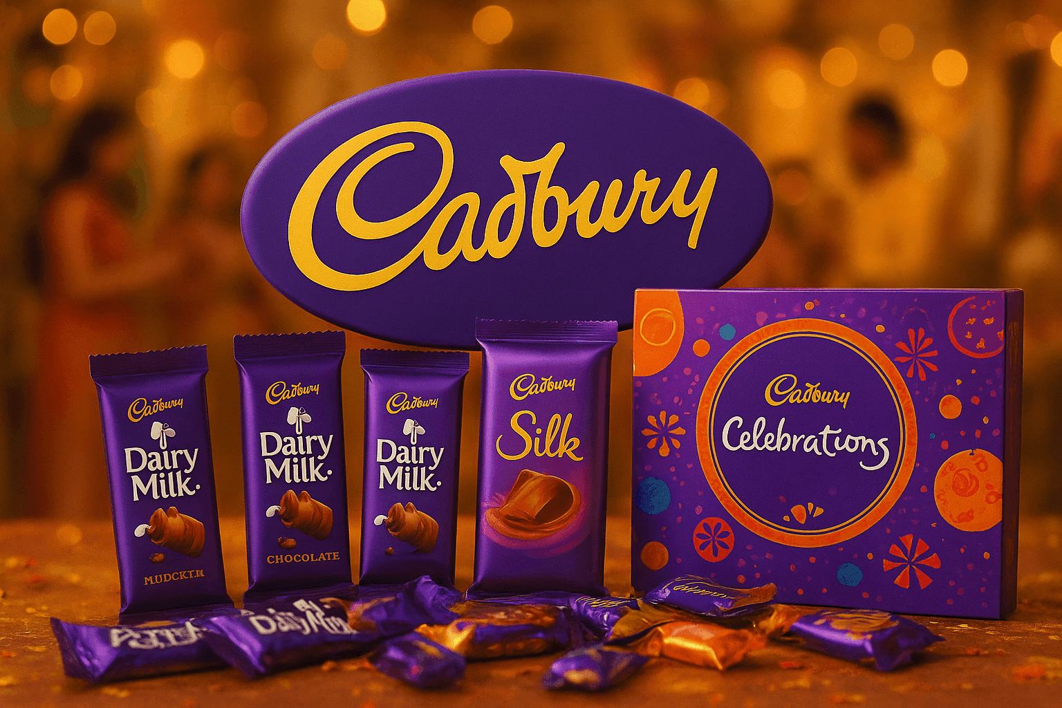 The Cadbury marketing strategy is decoded in this feature image showing its logo and a variety of popular chocolates