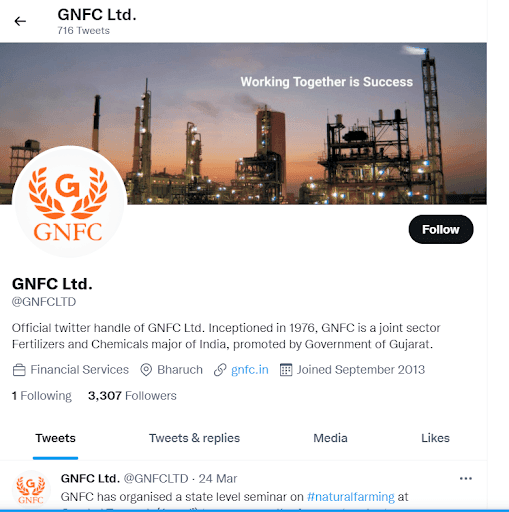 Marketing Strategy of GNFC - Twitter
