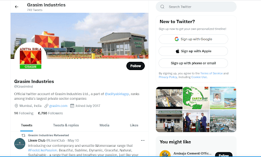 Marketing Strategy of Grasim Industries - Twitter