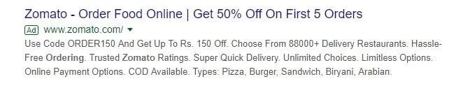 Zomato Marketing Strategy Google Search Ad