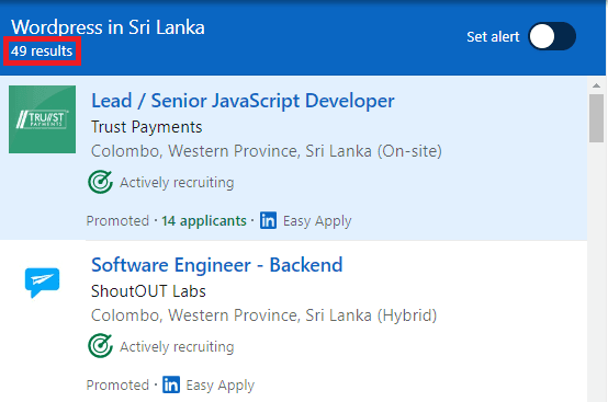 WordPress Courses in Colombo - Job Statistics