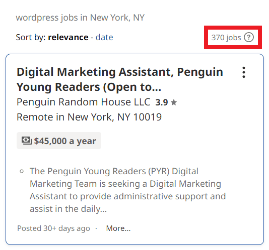 WordPress Courses in New York - Job Statistics