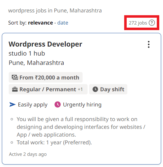 WordPress Courses in Pune - Job Statistics