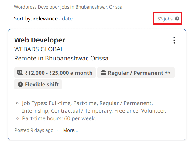 Wordpress courses in Bhubaneshwar - Job statistics