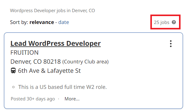 Wordpress courses in Denver - Job statistics