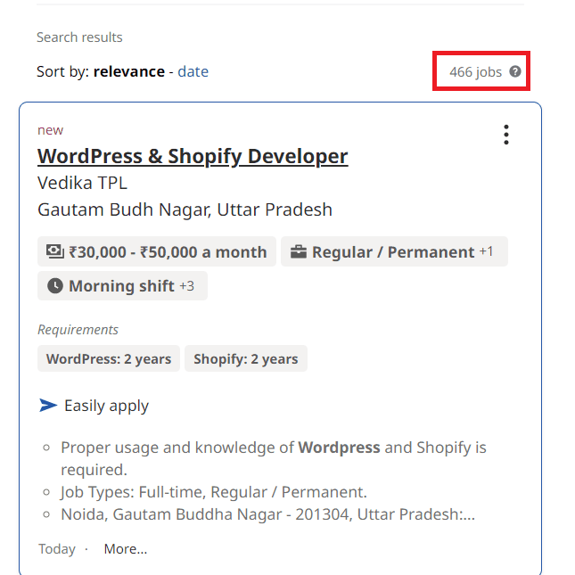 Wordpress courses in Ghaziabad - Job statistics