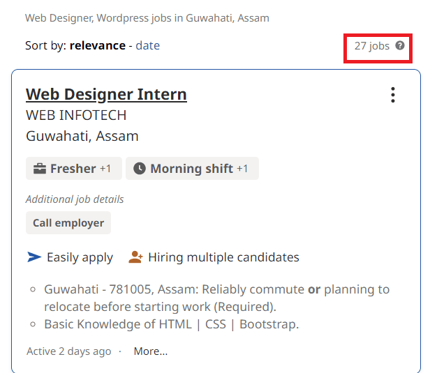 Wordpress courses in Guwahati- Job statistics