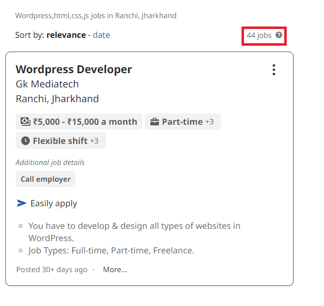 Wordpress courses in Jamshedpur - Job statistics