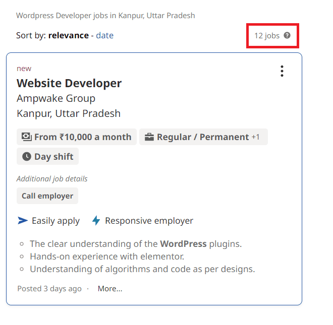 Wordpress courses in Kanpur - Job statistics