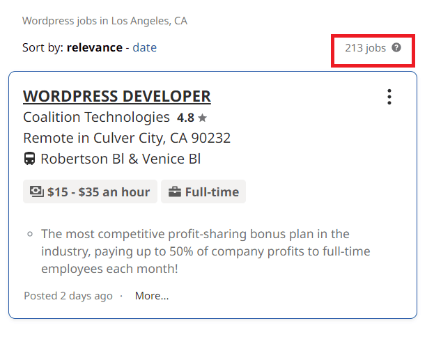 Wordpress courses in Los Angeles - Job statistics