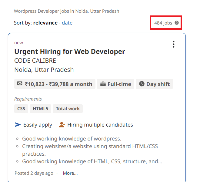 Wordpress courses in Noida - Job statistics