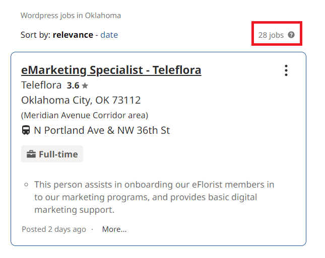 Wordpress courses in Oklahoma - Job statistics