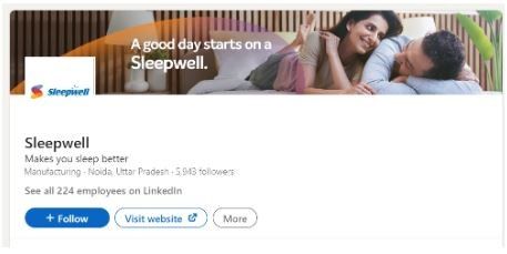 Marketing Strategy of Sheela Foam- the LinkedIn presence of Sleepwell